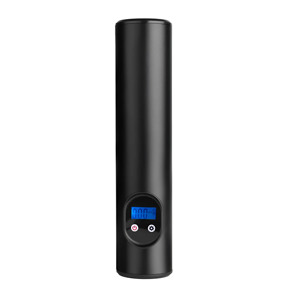 Portable electric air pump with digital gauge and LED light, 150PSI, black and gray design