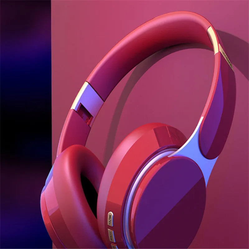 Folding telescopic Bluetooth 5.0 gaming headset in black, red and white with power display and multi-point connection