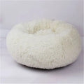 Round long hairy cat bed in plush fabric with anti-slip bottom for autumn and winter