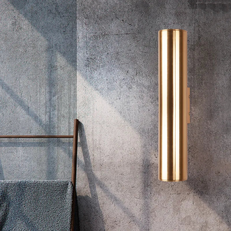 Iron vintage wall lamp with gold aluminium shade and LED light source for indoor use