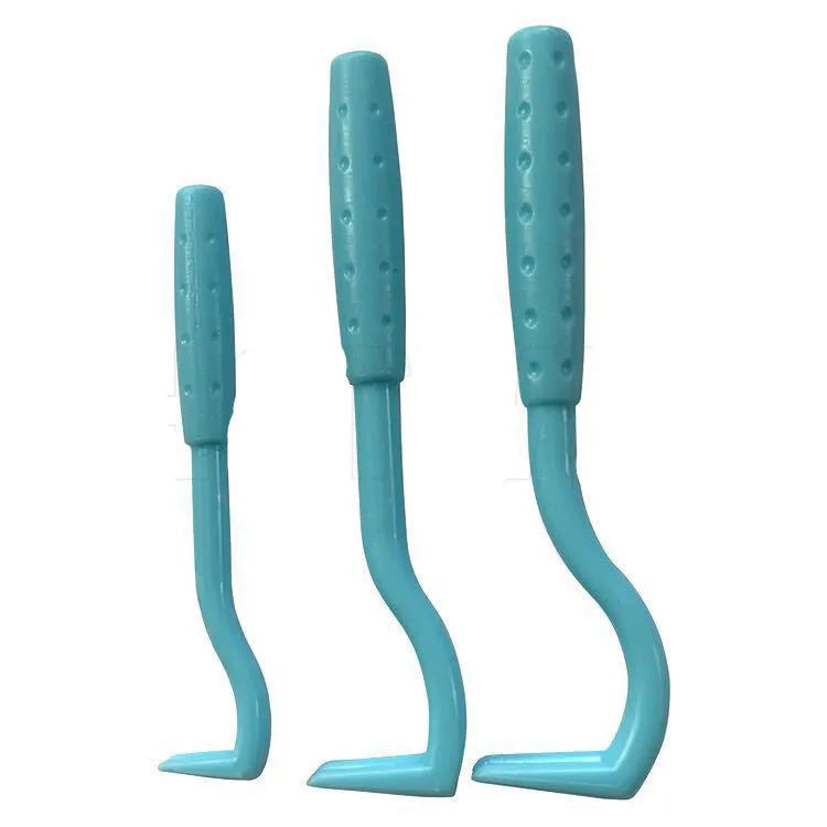 Blue plastic flea tick extractor for removing ticks and fleas from pets, shown on a white background
