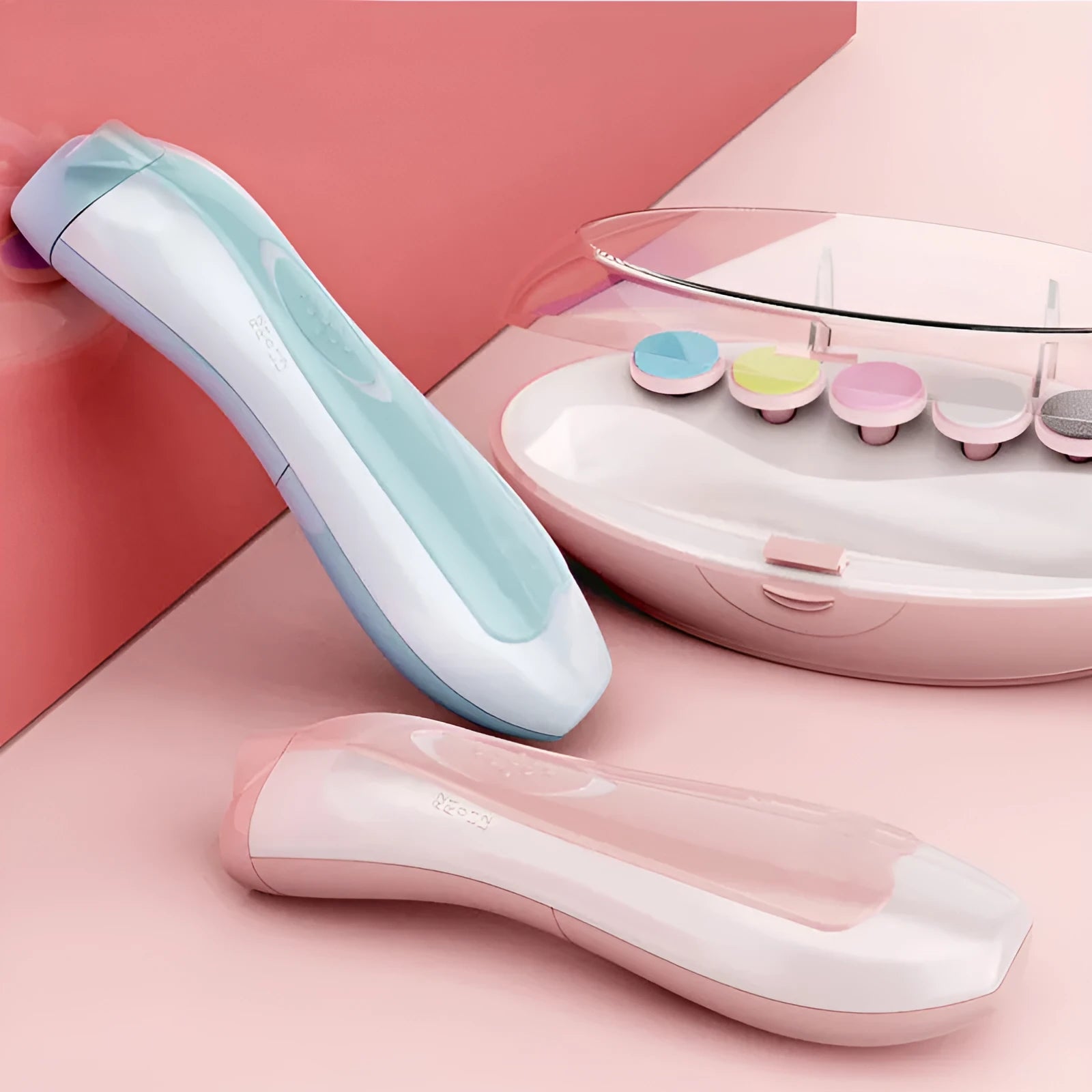 Ultra-quiet baby nail polisher manicure kit with LED light in pink colour