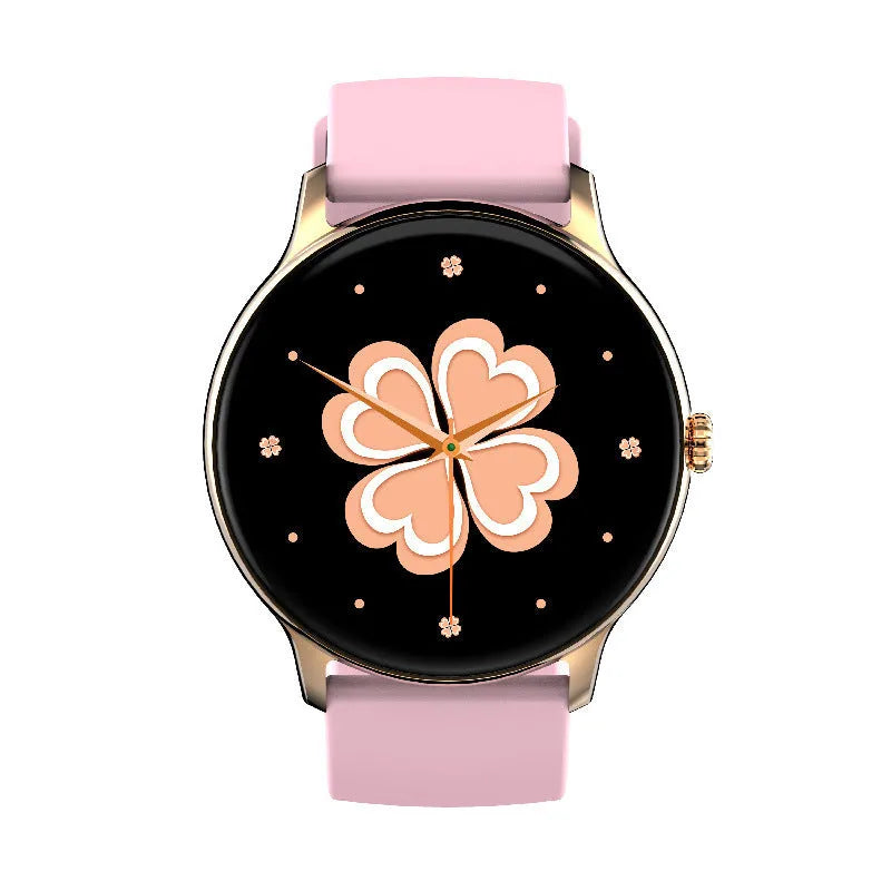 Smart watch with blood pressure monitoring on a silicone strap, showing a black watch face.