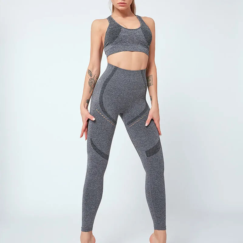 Quick-drying high waist stretch fitness tights for women in black polyester fabric