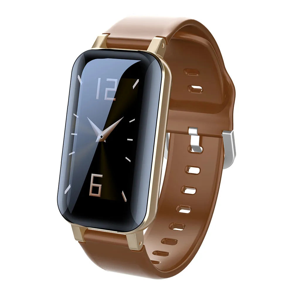 Call Bracelet smart fitness tracker in black, blue, or coffee colour on a wrist.
