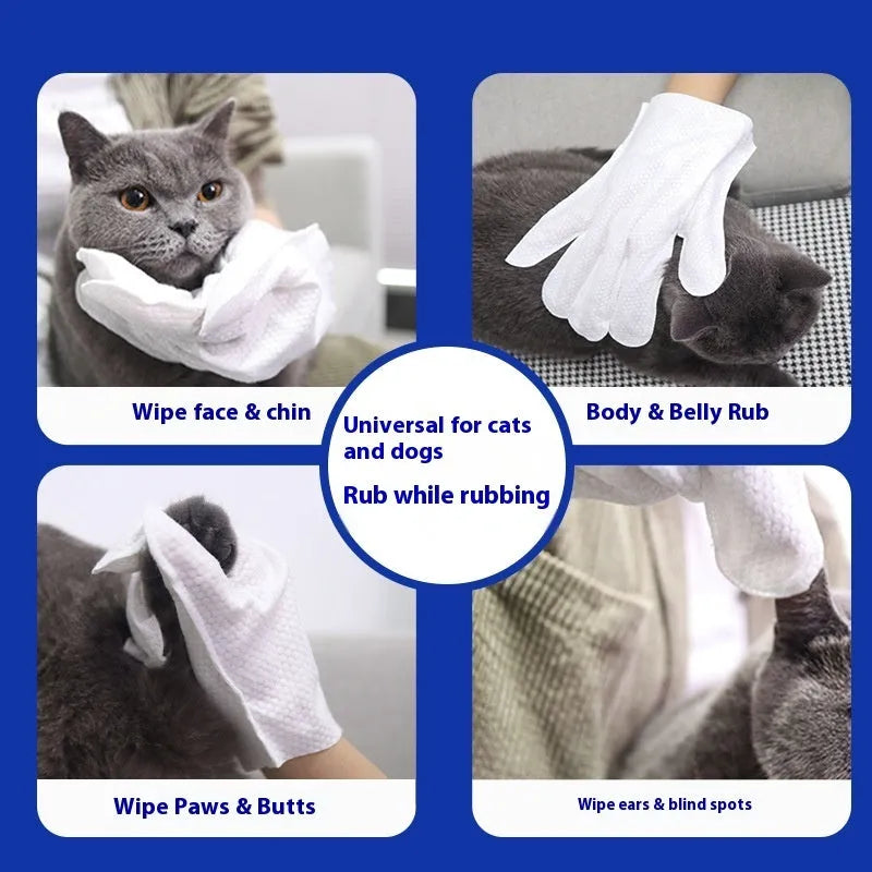 Pet bath-free cleaning gloves on a hand, non-woven fabric, for dogs