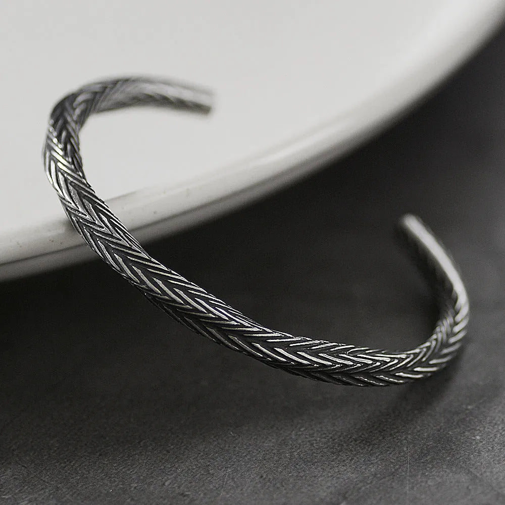 Titanium steel geometric pattern bracelet for men white colour simple flat link
