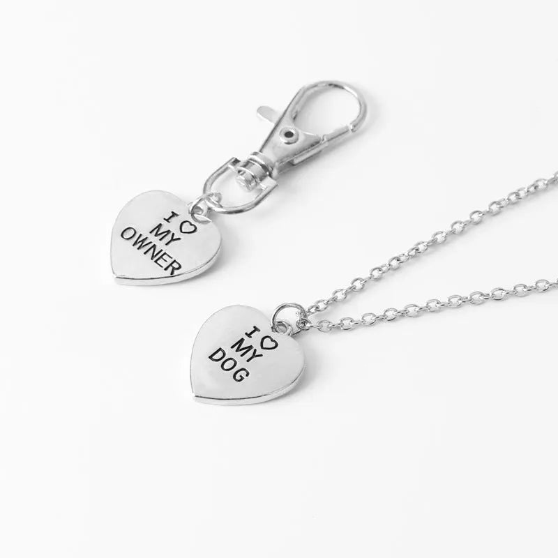 Gold alloy dog bone pendant necklace with I Love My Dog engraving on chain