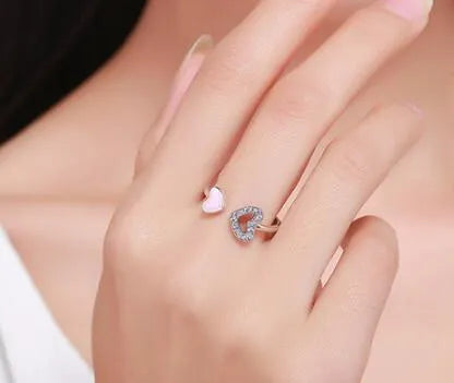 925 Sterling Silver Heart to Heart Enamel Ring with Clear Cubic Zirconia Tension Mount for Women