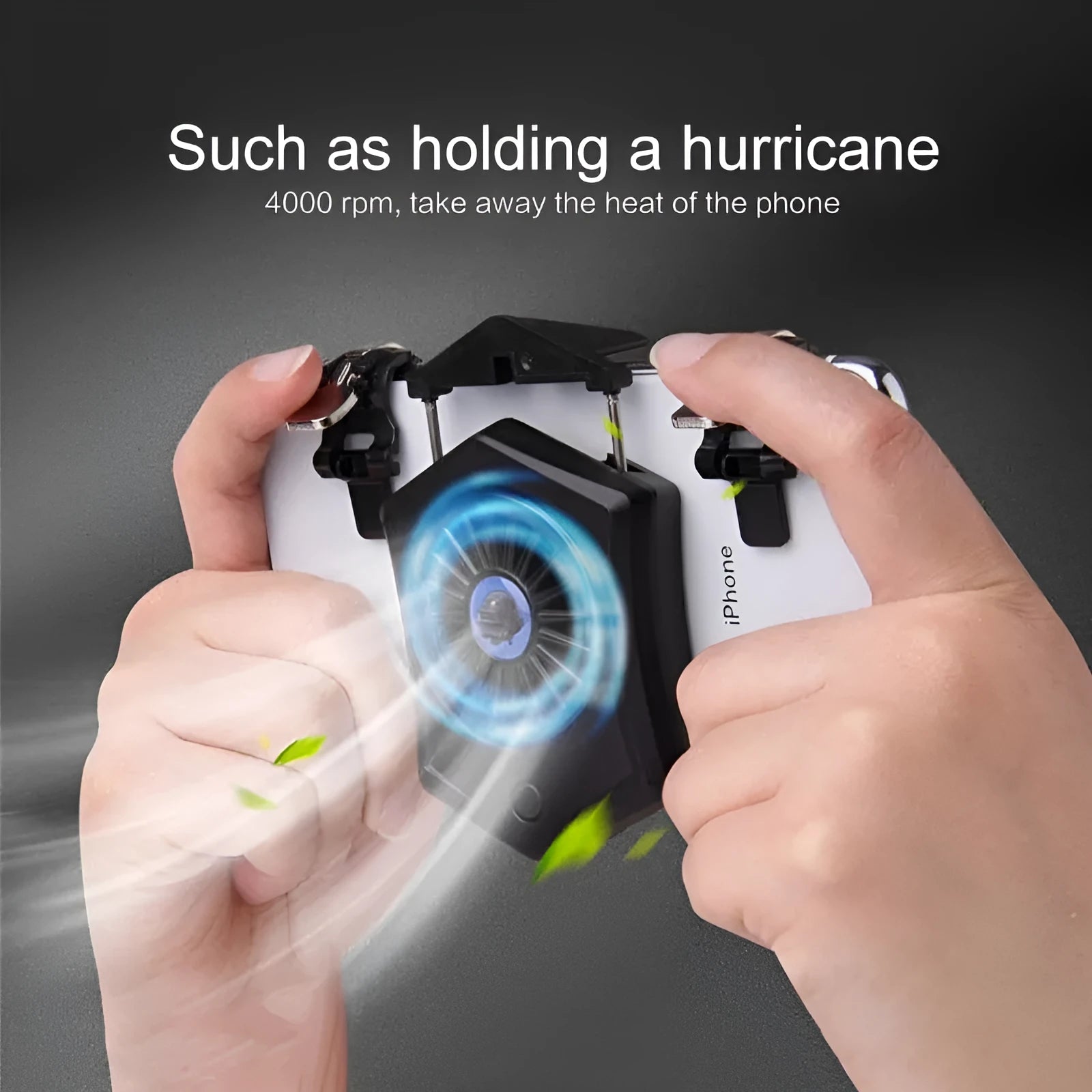 Black mobile phone radiator with aluminium alloy heatsink and dual turbo cooling fans for gaming consoles