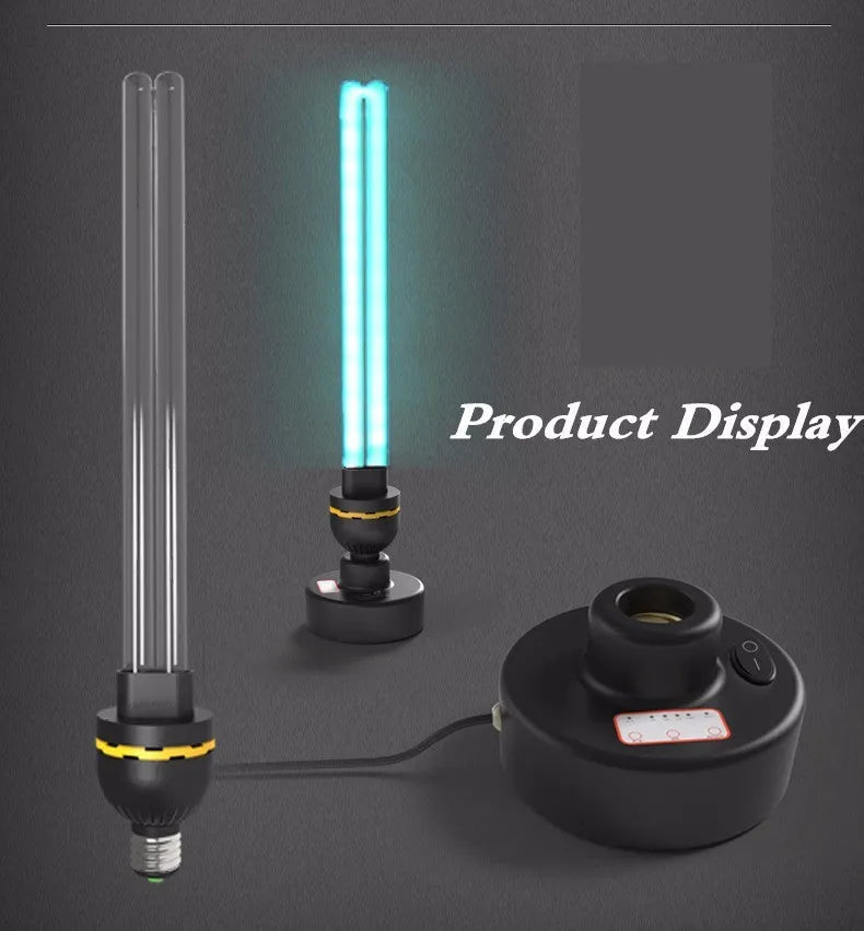 UV disinfection lamp with E27 base, 31-40W 220V, shown with ozone lamp and delay timing base option
