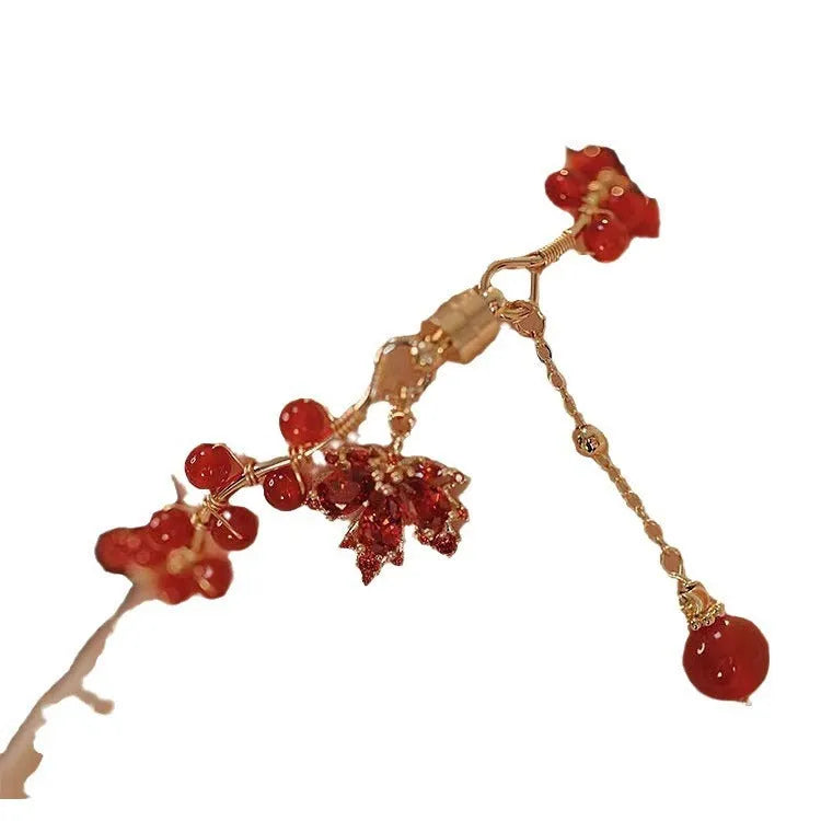 Red ginkgo leaf Chinese style magnetic bracelet with alloy construction