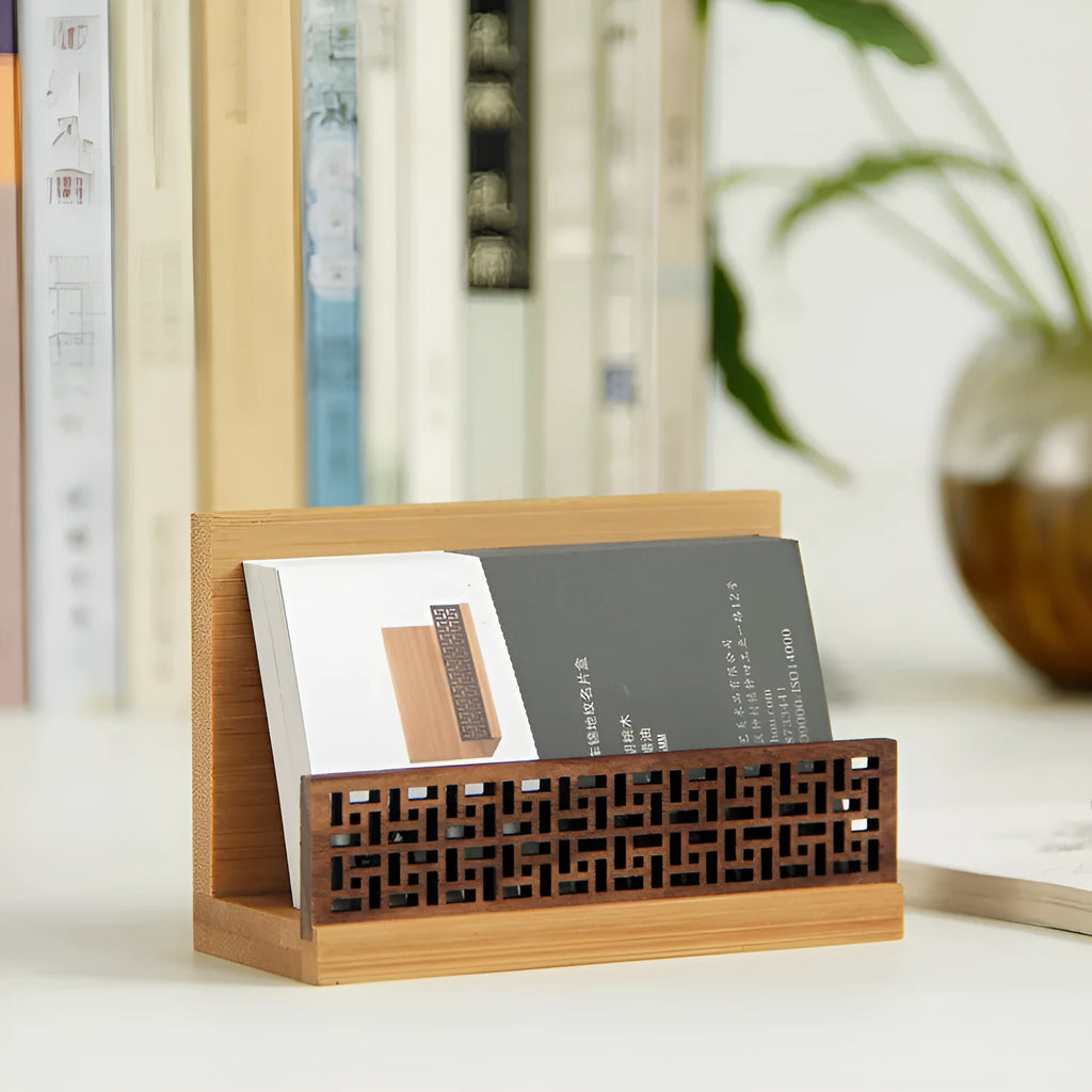 Geometric patterned bamboo business gift box for corporate events and promotions.