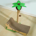 Wooden beach chair-shaped cat nest with a scratch board and woven hemp mat.