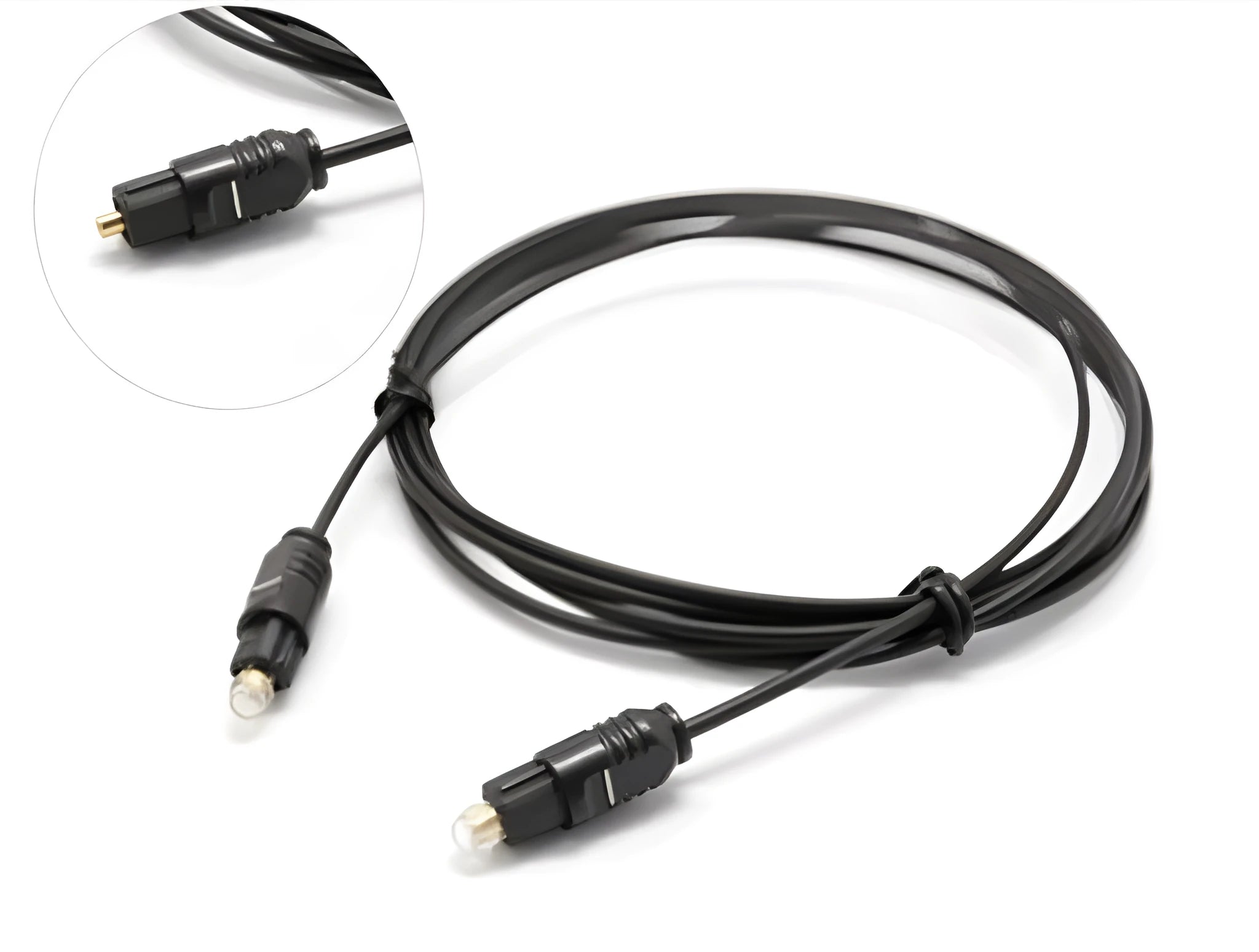 OD2.2 digital audio optical fibre cable with PVC jacket, showing connector detail