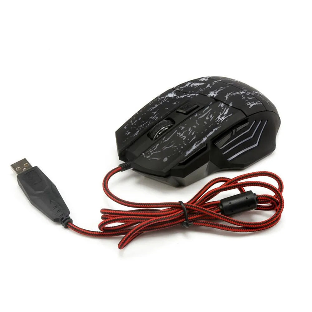 Wired optical gaming mouse with transparent luminous black shell, 7 buttons, USB connection
