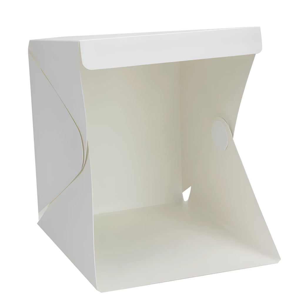 Portable LED mini photo-taking studio light box softbox in white plastic, 22.6x23x24 cm, with built-in LEDs