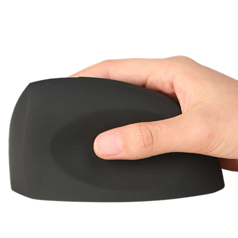 Black wireless vertical mouse with 2.4GHz USB connection, 1200dpi photoelectric sensor, three buttons, and full-size rat shape for desktop use.
