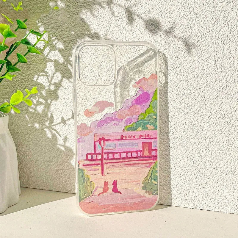 Colourful two cat cartoon design on a soft silicone iPhone rear cover case.