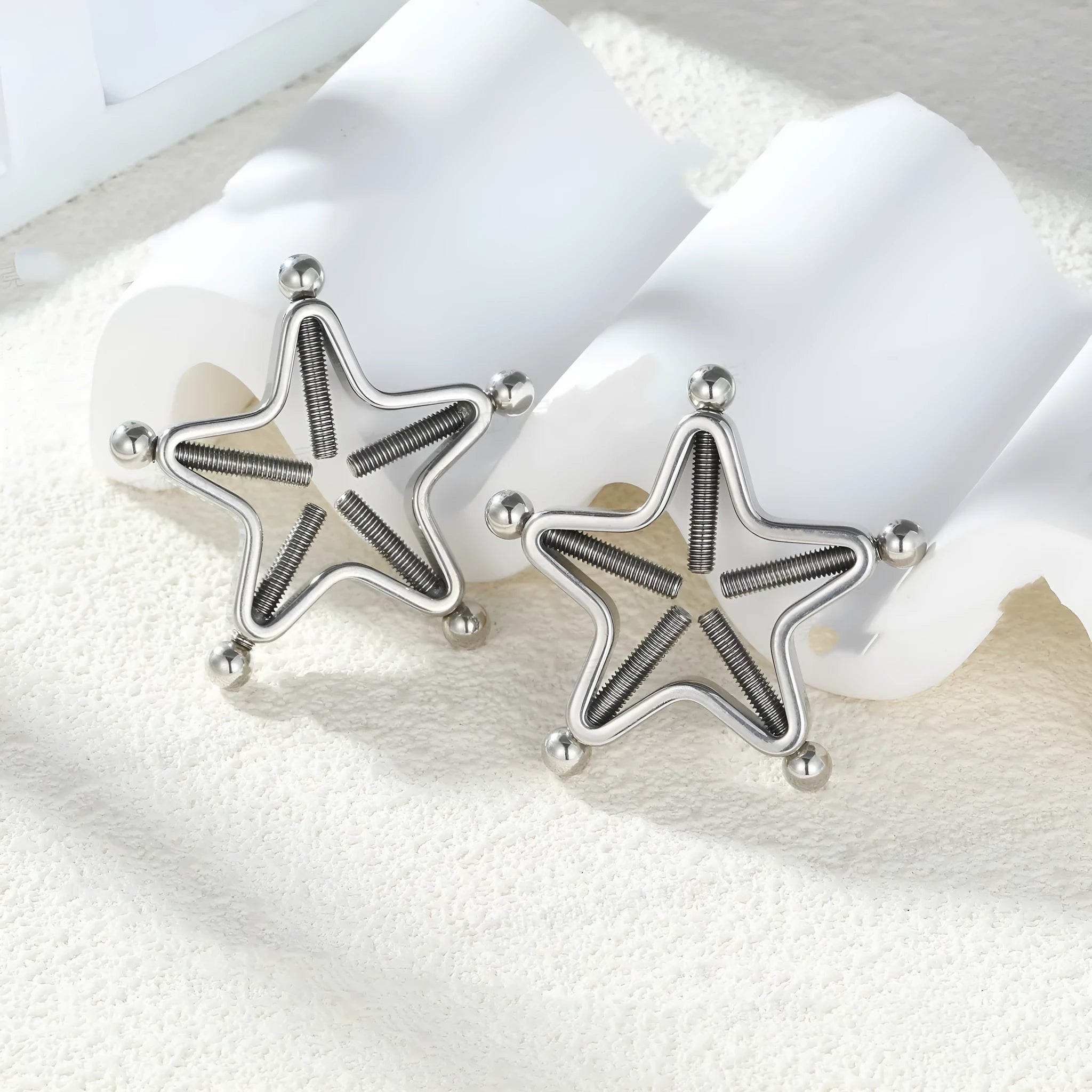 Stainless steel screw adjustable geometric nipple ring for women, steel colour finish