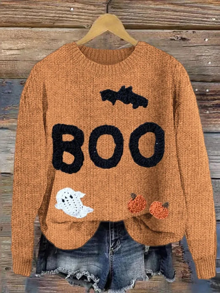 Digital print 3D effect round neck women's sweater in polyester, regular fit, available in multiple sizes