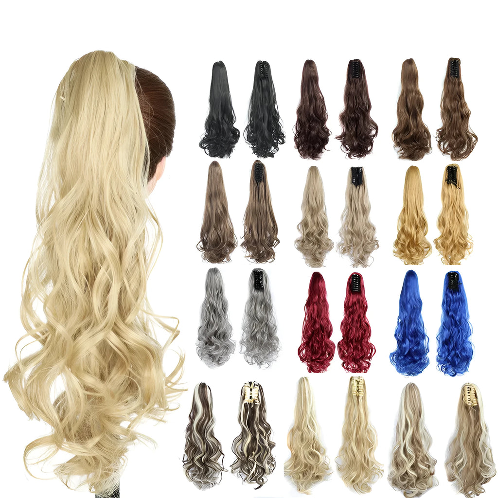 Fluffy natural claw clip ponytail extension in 56 cm length, SH88 roll style, high temperature wire