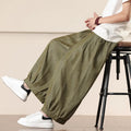 Men's retro straight-leg harem pants, cropped length, solid colour, chemical fibre blend, casual style