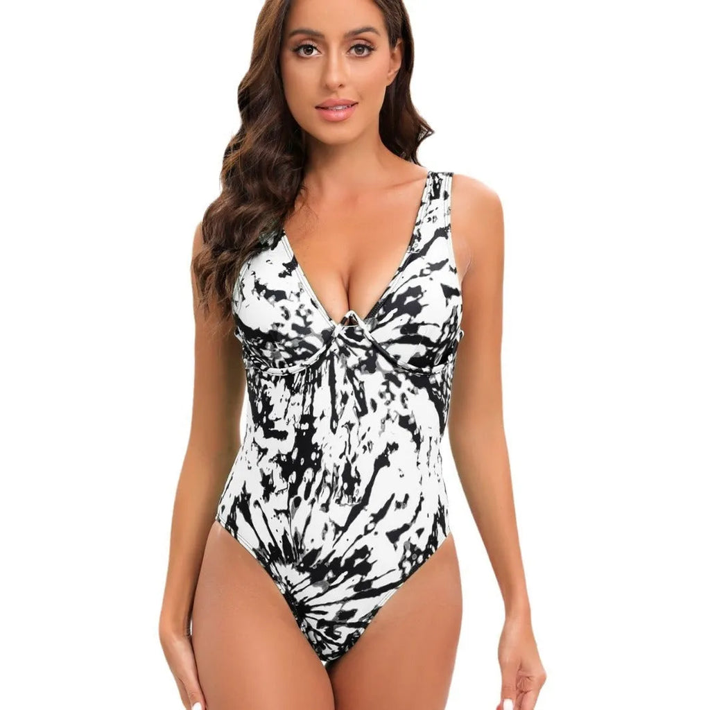 Tie-dye printed women's one-piece swimsuit in multiple colour options