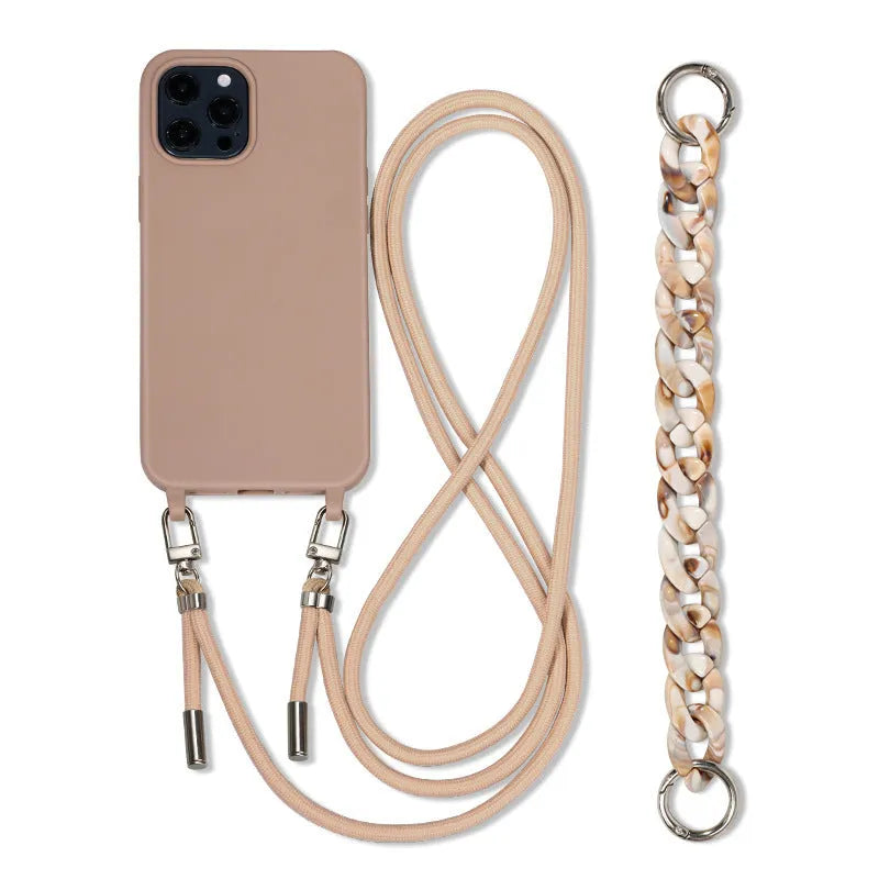 Grey lanyard TPU phone case back cover for iPhone and Samsung Galaxy models