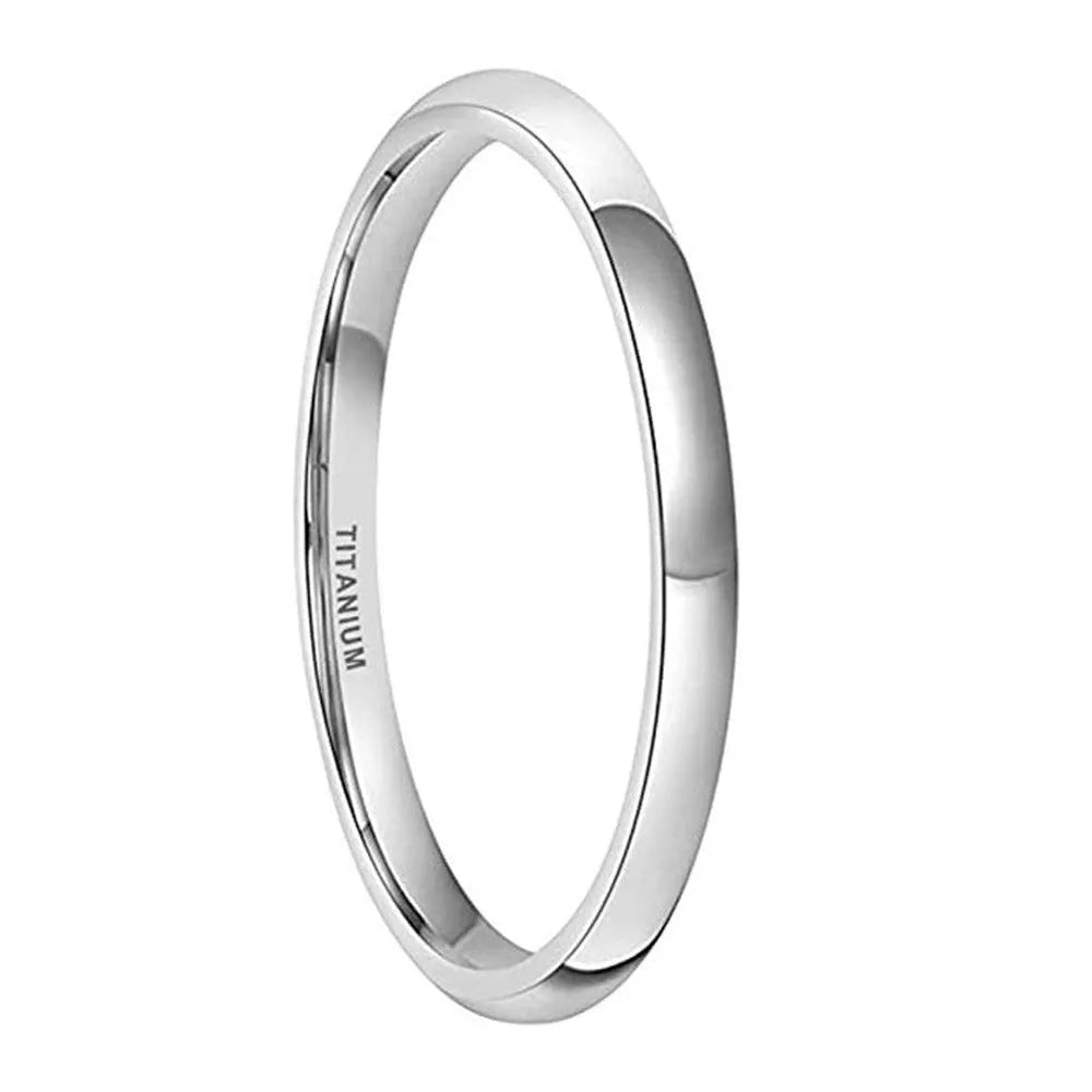 A simple silver-coloured titanium steel ring showing three width options: slim 2mm, standard 4mm, and wider 6mm band.