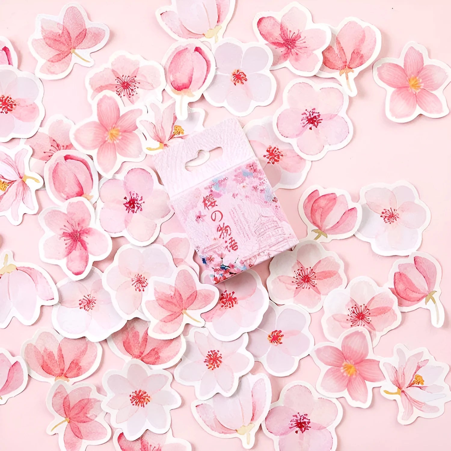 Sakura Story romantic sticker DIY material, 45 self-adhesive paper sheets in pink watercolor design