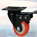 Red double bearing mute universal caster in PP PU PVC, 1.5-5 inch flat bottom or M8 M10 M12 screw fixing