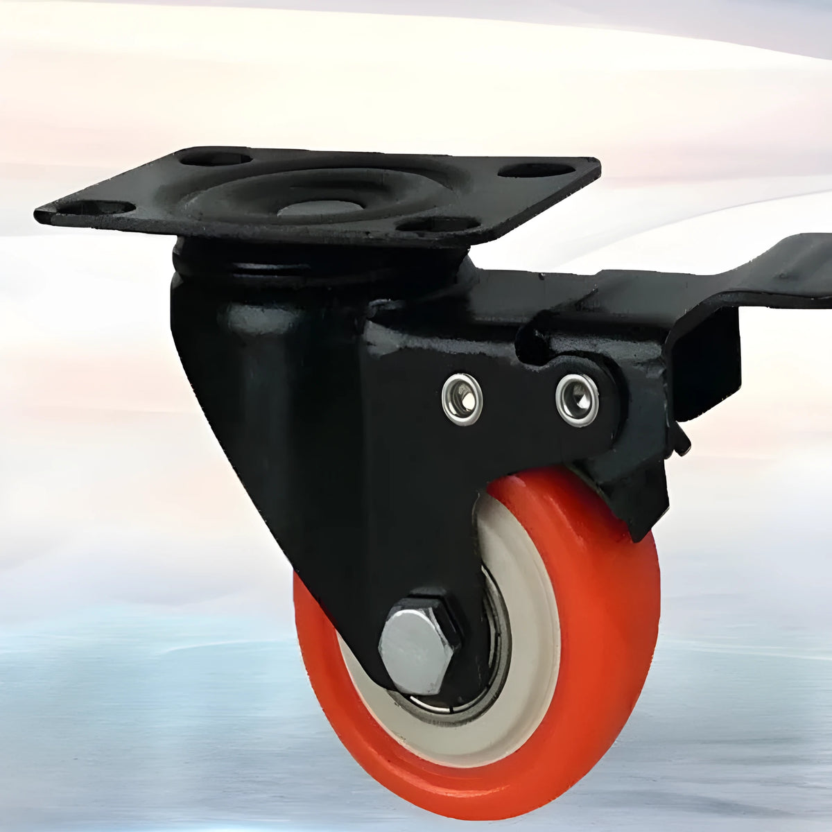 Red double bearing mute universal caster in PP PU PVC, 1.5-5 inch flat bottom or M8 M10 M12 screw fixing