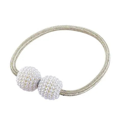 Magnetic curtain tiebacks with pearl beads in Beige, Coffee, Gray and other colours, holding curtain fabric back