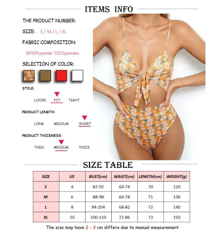 One-piece swimsuit tie knot print open back solid colour women's polyester swimsuit ZC2520