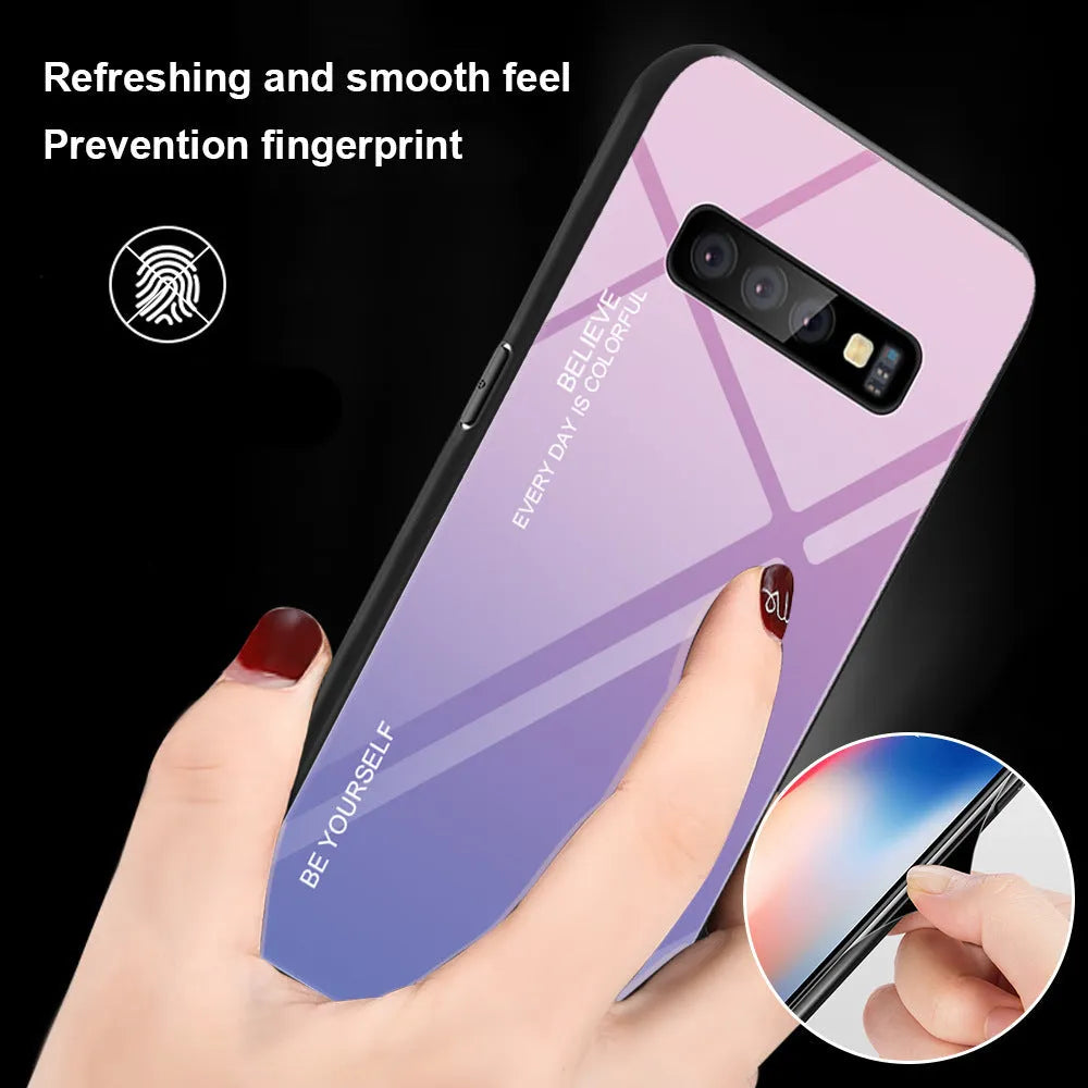 Gradient solid colour glass back phone case for Samsung S20 Ultra with TPU frame