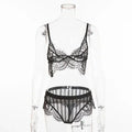 Black lace split underwear set with adjustable black shoulder strap for women