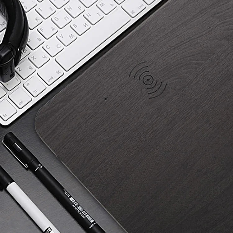 Wooden wireless charger in Black or Brown, ABS and PU leather, Qi 1.1, 5W or 10W