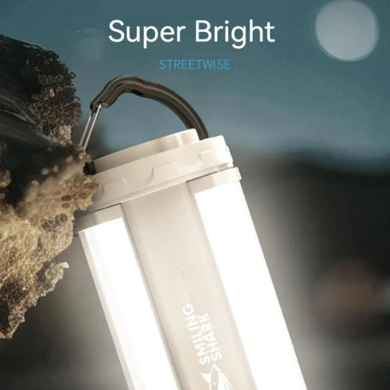 Compact magnetic camping lamp with LED indicators showing 150 lumen output for tent lighting