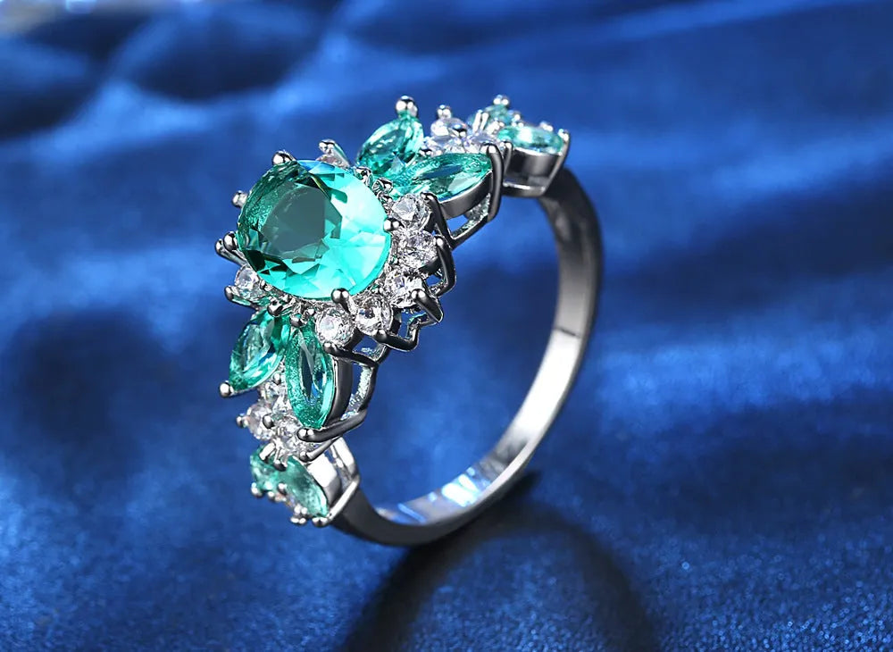 Copper Baolan zircon ring blue electroplated finish size 7 women fashion jewellery