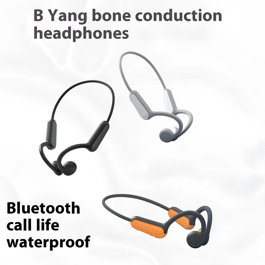 B8 bone conduction wireless Bluetooth headset in black, white or orange, PC ABS head-mounted sports earphones