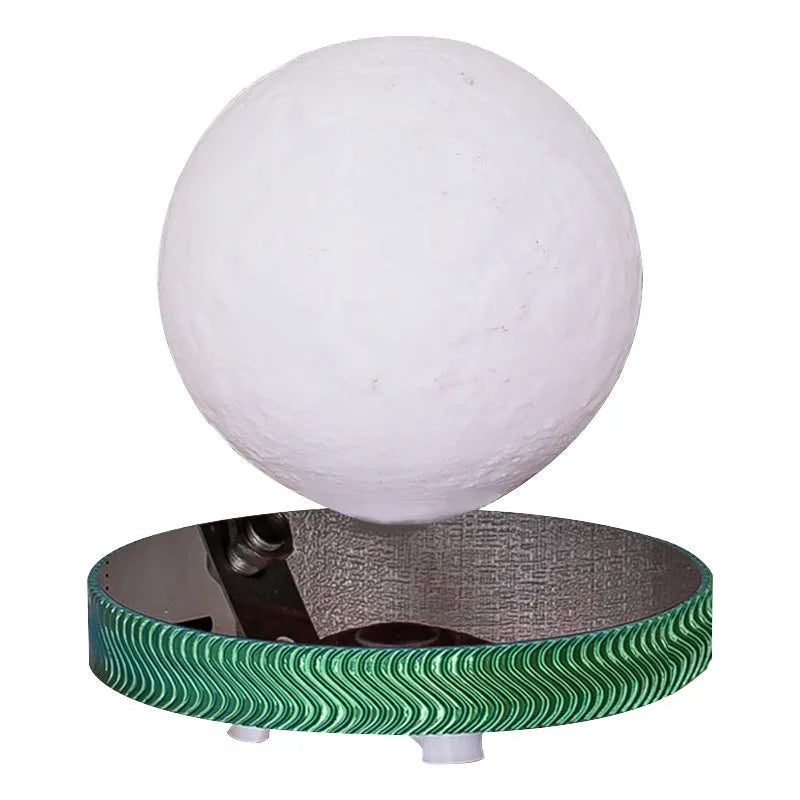 Magnetic suspension moon night lamp with 3D printed celestial design floating above surface