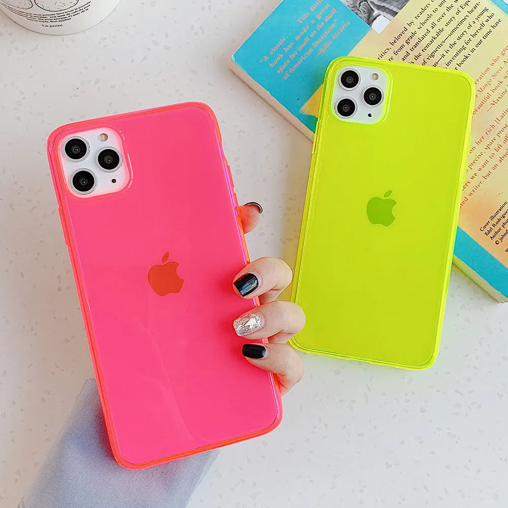 Fluorescent solid colour TPU back cover case for iPhone, shatter resistant, fits iPhone 11, 12, 13