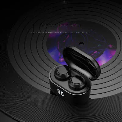 Black in-ear stereo Bluetooth headset with NFC touchpoint for instant pairing.