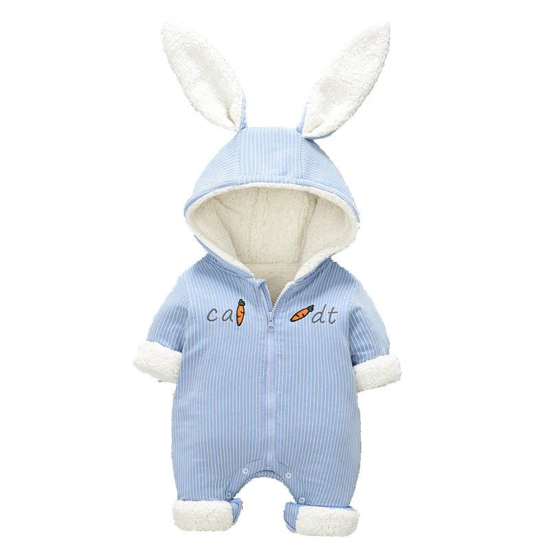 Baby winter jumpsuit with attached hood, long sleeves, messenger closure in light blue cotton for 66-90cm height