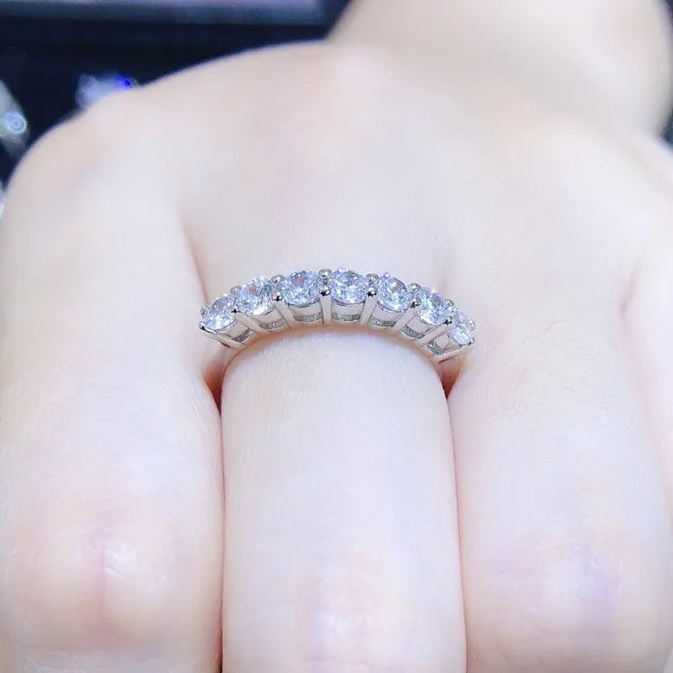 925 sterling silver ring with round Hearts and Arrows cut synthetic moissanite, silver finish