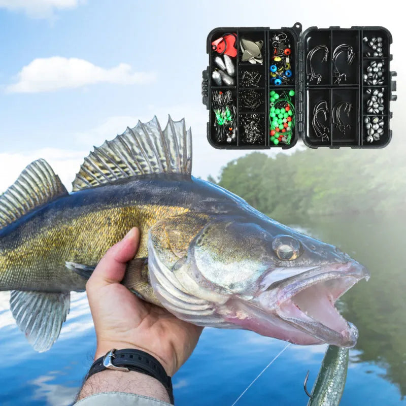 Black carp fishing library set 213-piece kit in ABS storage box with stainless steel hooks and accessories