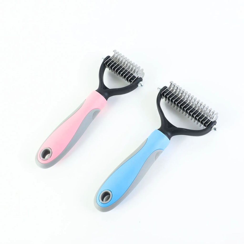 Effective Removing Knots Pet Knot Comb in pink and blue, large and small sizes with plastic handle and stainless steel teeth