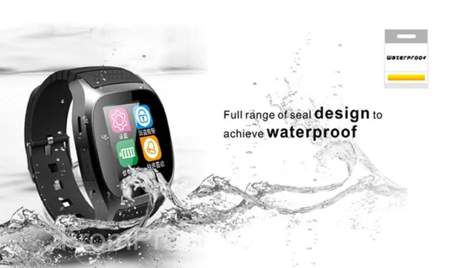 Bluetooth sports watch compatible with iOS and Android in black, white, or blue colours