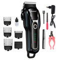 Black rechargeable pet shaver and clipper with 5W motor, patented mobile blade, and 120-minute runtime